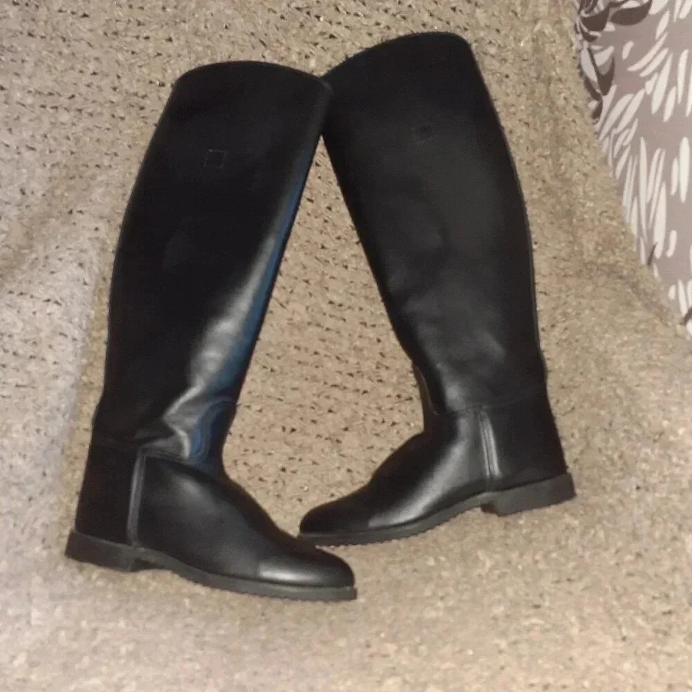 Vintage EQUESTRIAN/RIDING BOOT-USA-Essex Magic Feather-Black Leather-6.5-NWOB